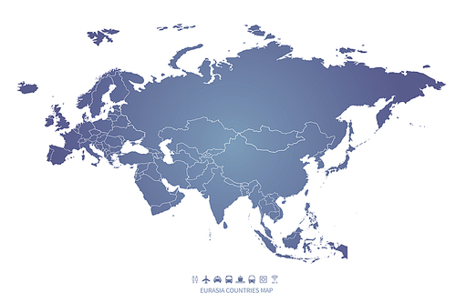 블루컬러의 유라시아 지도. eurasia vector map.