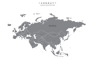 국가명이 표기된 유라시아 지도. nemed eurasia vector map.