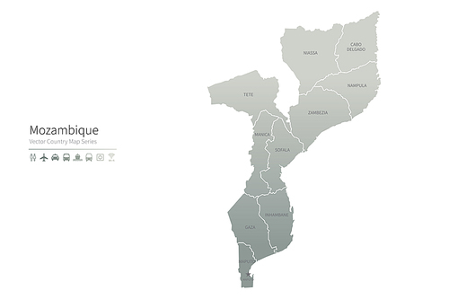 모잠비크 지도. 아프리카 국가맵. mozambique vector map.