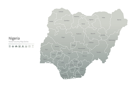 나이지리아 지도. 아프리카 국가맵. nigeria vector map.