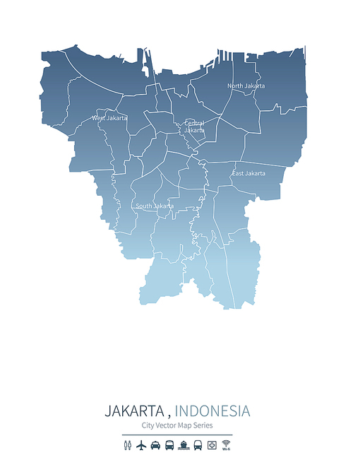 자카르타 지도. 인도네시아의 도시맵. jakarta city map.