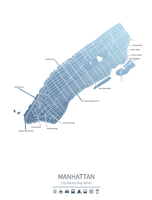맨하탄 지도. 미국 뉴욕의 도시맵. manhattan city map.
