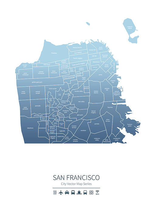샌프란시스코 지도. 미국 캘리포니아의 도시맵. san francisco city map.