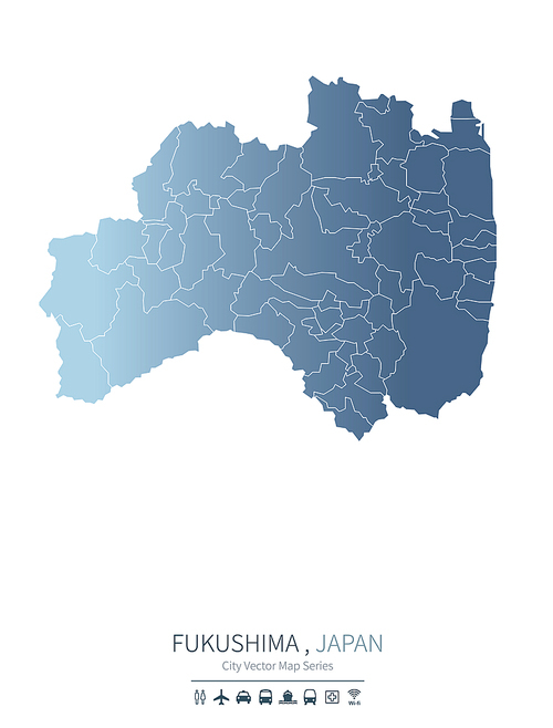 후쿠시마 지도. 일본의 시티맵. fukushima city map.