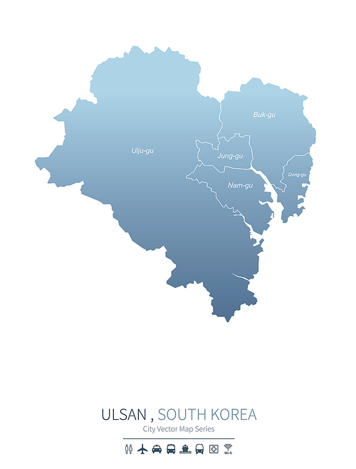 울산 지도. 한국의 시티맵. ulsan city map.