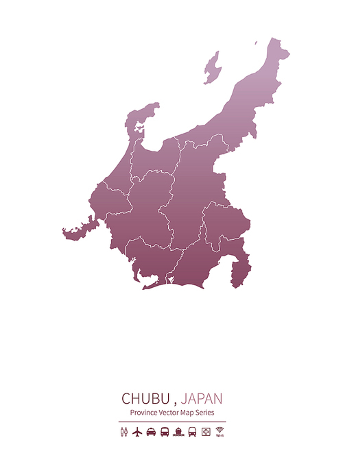 주부 지도. 일본의 행정구역 지도. chubu map.