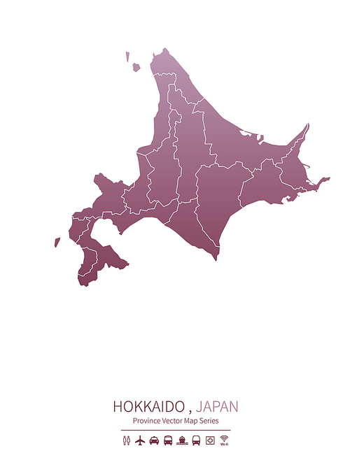 훗카이도 지도. 일본의 행정구역 지도. hokkaido map.
