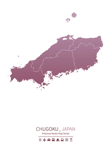 주고쿠 지도. 일본의 행정구역 지도. chugoku map.