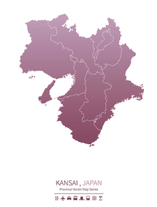 간사이 지도. 일본의 행정구역 지도. kansai map.