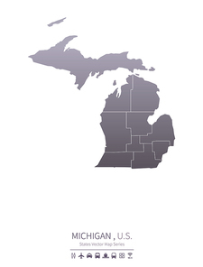 michigan  U.S. states map.