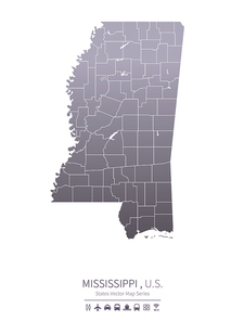 mississippi U.S. states map.