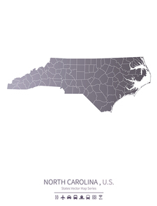 north carolina U.S. states map.