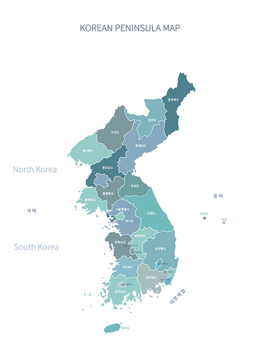 한반도지도. 남한과 북한의 경계가 표시된 한국지도. korea map. korean peninsula vector.
