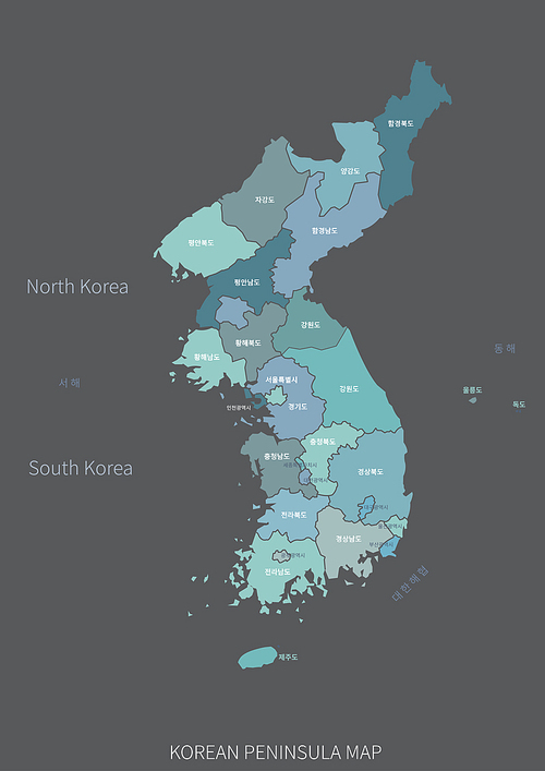 한반도지도. 남한과 북한의 경계가 표시된 한국지도. korea map. korean peninsula vector.