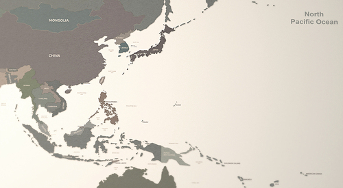 한국과 주변국가들의 지도. 아시아 국가들의 맵 3d rendering.