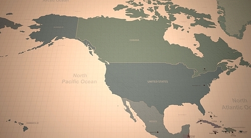 북미 국가들의 빈티지 지도 3d rendering