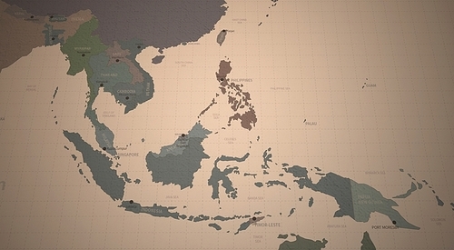 동남아시아 국가들의 빈티지 지도 3d rendering