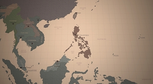 동중국해 국가들의 빈티지 지도 3d rendering