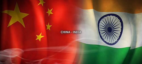 중국과 인도의 글로벌 비지니스 컨셉 국기 3d background. china and india flag.
