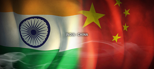 인도와 중국의 글로벌 비지니스 컨셉 국기 3d background. india and china flag.