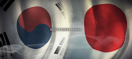 한국과 일본의 글로벌 비지니스 컨셉 국기 3d background. south korea and japan flag.