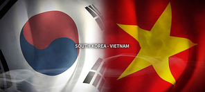 한국과 베트남의 글로벌 비지니스 컨셉 국기 3d background. south korea and vietnam flag.