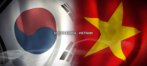 한국과 베트남의 글로벌 비지니스 컨셉 국기 3d background. south korea and vietnam flag.