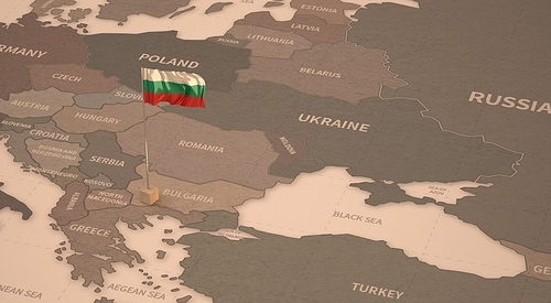 빈티지 맵위의 불가리아 국기. bulgaria flag.