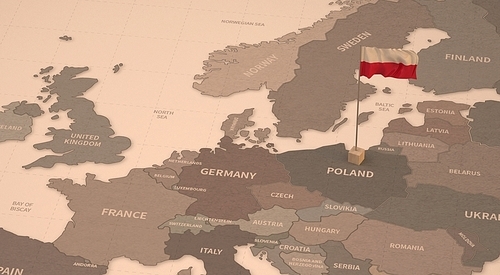 빈티지 맵위의 폴란드 국기. poland flag.