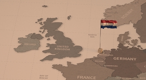빈티지 맵위의 네덜란드 국기, netherlands flag.