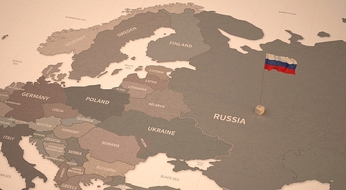 빈티지 맵위의 러시아 국기. russia flag.