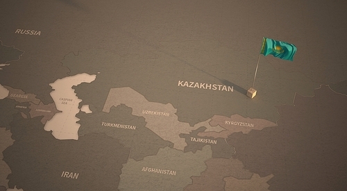 빈티지 맵 위의 카자흐스탄 국기. kazakhstan flag.