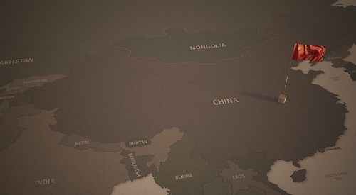 빈티지 맵 위의 중국 국기. china flag.