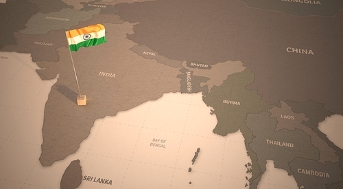 빈티지 맵 위의 인도 국기. india flag.
