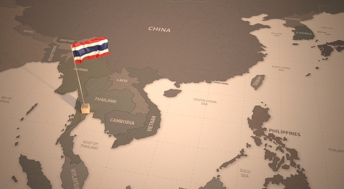 빈티지 맵 위의 태국 국기. thailand flag.