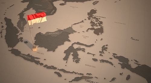빈티지 맵 위의 인도네시아 국기. indonesia flag.