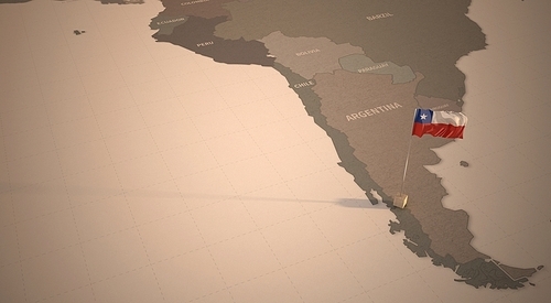 빈티지 맵 위의 칠레 국기. chile flag.