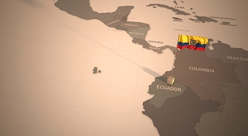 빈티지 맵 위의 에콰도르 국기. ecuador flag.
