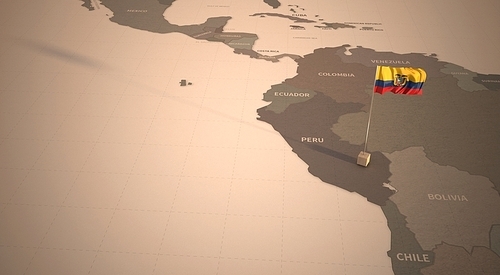 빈티지 맵 위의 페루 국기. peru flag.
