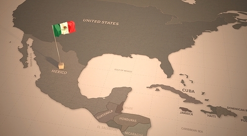 빈티지 맵 위의 멕시코 국기. mexico flag.