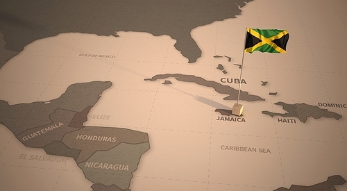빈티지 맵 위의 자메이카 국기. jamaica flag.