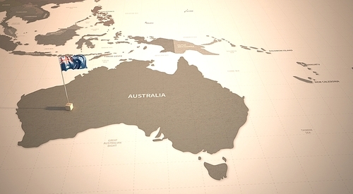 빈티지 맵 위의 호주 국기. australia flag.