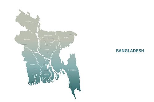 방글라데시 지도. 그린컬러의 아시아 국가지도 vector.