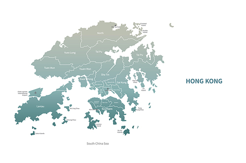 홍콩 지도. 그린컬러의 아시아 국가지도 vector.