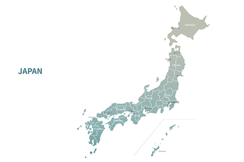 일본 지도. 그린컬러의 아시아 국가지도 vector.