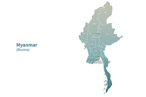 미얀마 지도. 그린컬러의 아시아 국가지도 vector.
