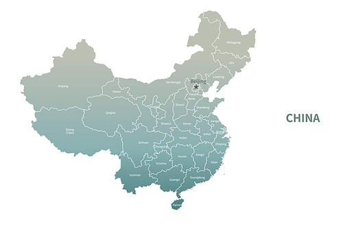 중국 지도. 그린컬러의 아시아 국가지도 vector.