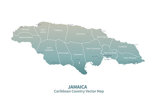 자메이카 지도. 그린컬러의 중앙아메리카 국가지도 vector.