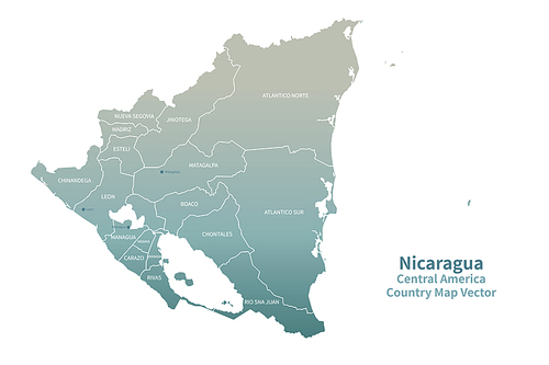 니카라과 지도. 그린컬러의 중앙아메리카 국가지도 vector.