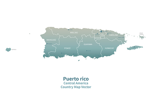 푸에르토리코 지도. 그린컬러의 중앙아메리카 국가지도 vector.